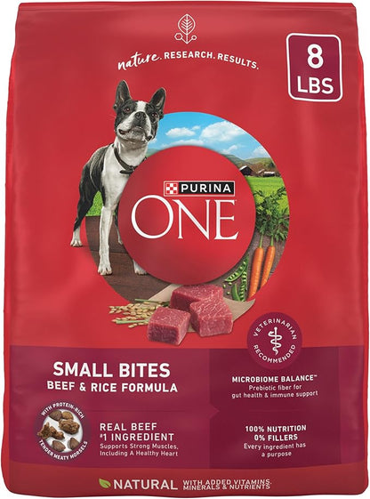 Purina ONE Small Bites Beef and Rice Formula Small High Protein Dry Dog Food Natural With Added Vitamins, Minerals and Nutrients - 8 lb. Bag - PAWPICO