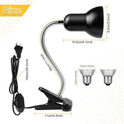 Dallfoll Reptile Heat Lamps, Turtle Lamp UVA/UVB Turtle Aquarium Tank Heating Lamps with Clamp, 360°Rotatable Basking Lamp for Reptiles Lizard Turtle Snake with 2 Heat Bulbs (Heat Lamp 25w/50w Bulb) Dallfoll
