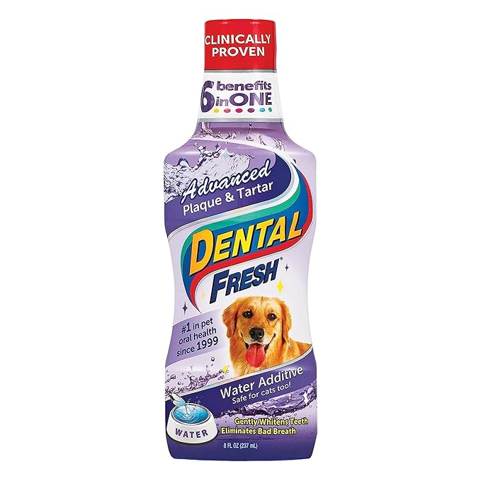 Dental Fresh Advanced Plaque and Tartar Water Additive, 8oz – Dog Teeth Cleaning Formula to Freshen Breath and Improve Overall Oral Health DentalFresh