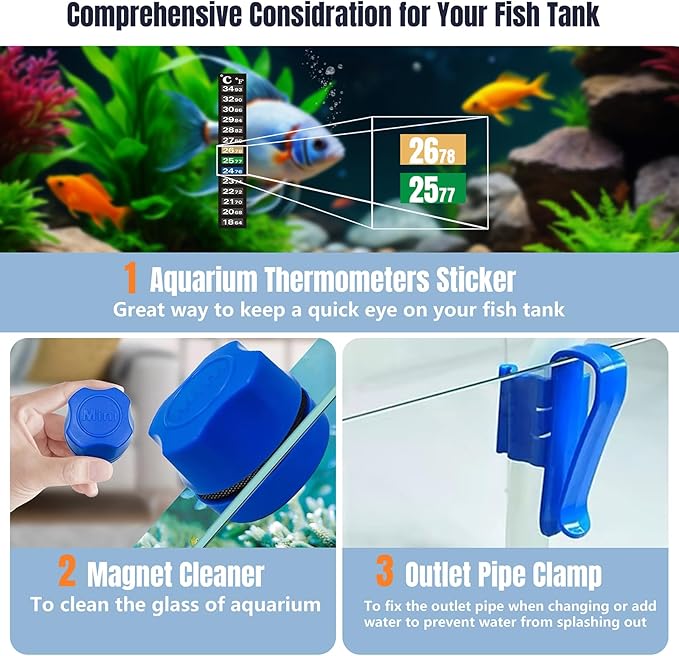 Aquarium Vacuum Gravel Cleaner, 32W 6 in 1 Electric Fish Tank Vacuum Gravel Cleaner,Fish Tank Cleaner for Aquarium Water Changer Sand Gravel Cleaner Remove Dirt Water Shower Water Circulation PAWPICO