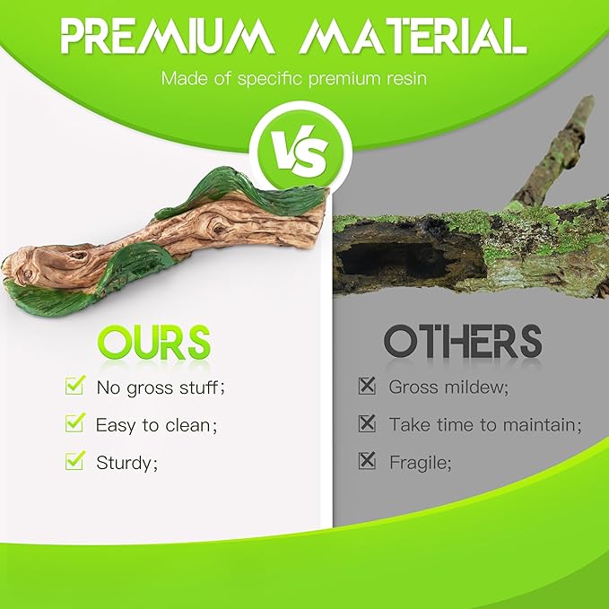 Lifelike Resin Climbing Branch Decor for Reptile Terrarium, Reptile Vivarium Habitat Decoration for Bearded Dragons, Geckos, Lizards, Snakes, 7.8 Inch ECKPO
