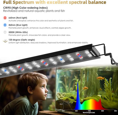 GLOWRIUM Aquarium Light, LED Full Spectrum Freshwater Fish Tank, Daylight/Moonlight Mode and infinitely dimmable, Fish Tank Light with auto-on/Off Timer (24-29 in) GLOWRIUM