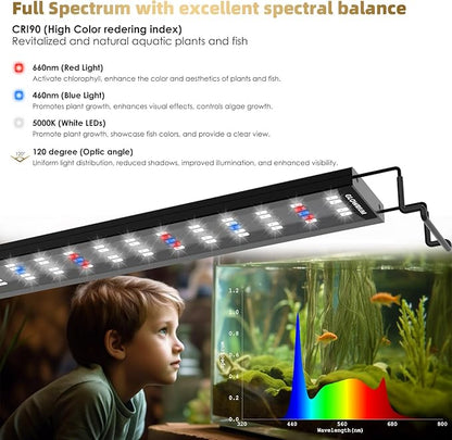GLOWRIUM Aquarium Light, LED Full Spectrum Freshwater Fish Tank, Daylight/Moonlight Mode and infinitely dimmable, Fish Tank Light with auto-on/Off Timer (12-17 in) GLOWRIUM