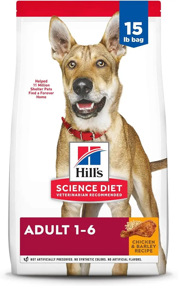 Hill's Science Diet Adult 1-6, Adult 1-6 Premium Nutrition, Dry Dog Food, Chicken & Barley, 15 lb Bag - PAWPICO
