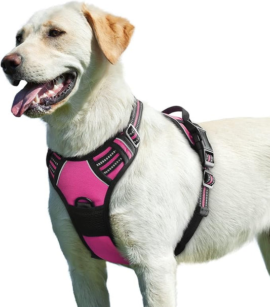 Eagloo Dog Harness for Large Dogs, No Pull Service Vest with Reflective Strips and Control Handle, Adjustable and Comfortable for Easy Walking, No Choke Pet Harness with 2 Metal Rings, Rose Red, L GoExplorewithEagloo