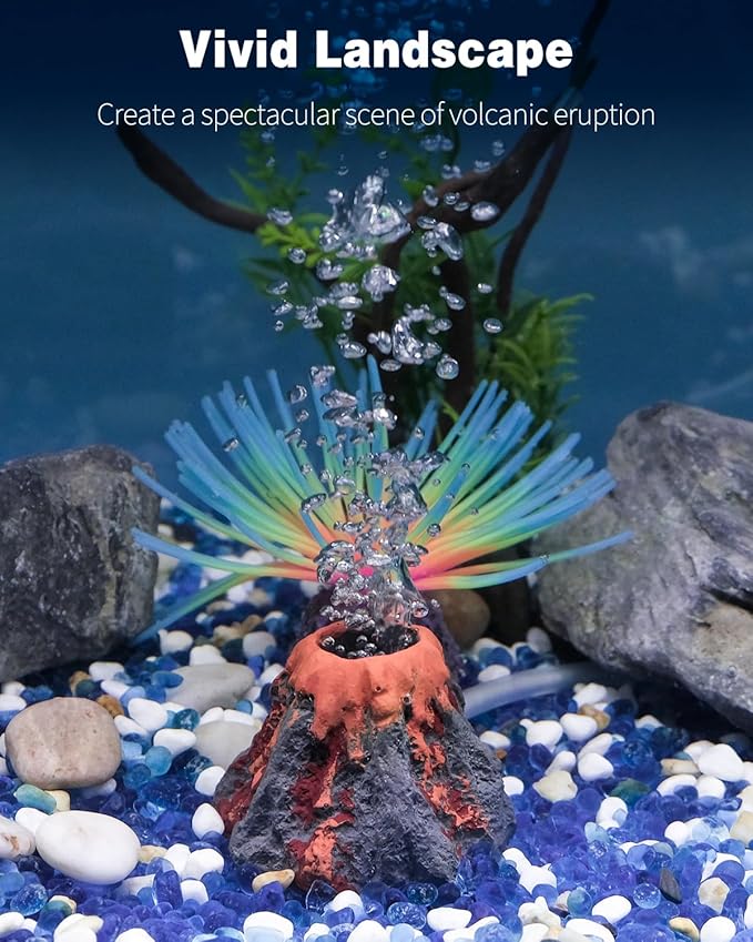 Uniclife Aquarium Volcano Ornament Kit Fish Tank Decoration Mini Resin Volcanic Decor for Fish Tank Landscape Realistic Mountain with Air Stone Bubbler Airline Tubing Accessories for Oxygenation UnicLife