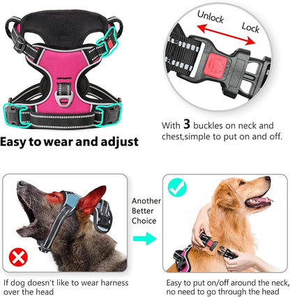 Timos No Pull Dog Harness, No Choke Front Lead Dog Reflective Harness, Adjustable Soft Padded Pet Vest with Easy Control Handle for Small Medium Large Dogs Timos