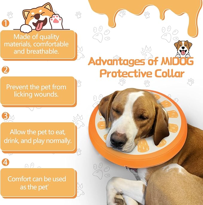 Dog Cone Collar for Small Medium Large Dogs for After Surgery, Pet Inflatable Neck Donut Collar Soft Protective Recovery Cone for Dogs and Cats - Alternative E Collar Does not Block Vision Orange,L MIDOG