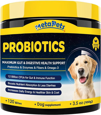 Probiotics for Dogs - Dog Probiotics for Digestive Health, Prebiotics, Enzymes, Fiber, and Omega-3 with Vitamins to Promote Intestinal Health, Support Immunity, Allergies & Itchy Skin, 120 Bites PAWPICO