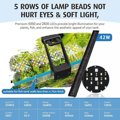 hygger Clip On Full Spectrum Aquarium LED Light, 42W Day-Night Dual Timer Sunrise-Day-Sunset-Moon Fish Tank Light, Adjustable Timer Brightness with 9 Colors for Planted Tank hygger