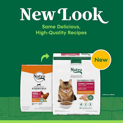 NUTRO WHOLESOME ESSENTIALS Adult Hairball Control Natural Dry Cat Food Farm-Raised Chicken & Brown Rice Recipe, 14 lb. Bag - PAWPICO