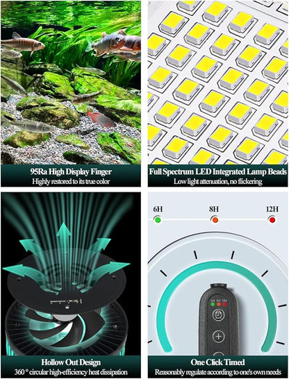 UPETTOOLS Full Spectrum COB LED Aquarium Light, 70 Watts Fish Tank Light Clip On Adjustable Brightness with Adapter and Timer Function for Saltwater Freshwater Refugium Fish Tank UPETTOOLS