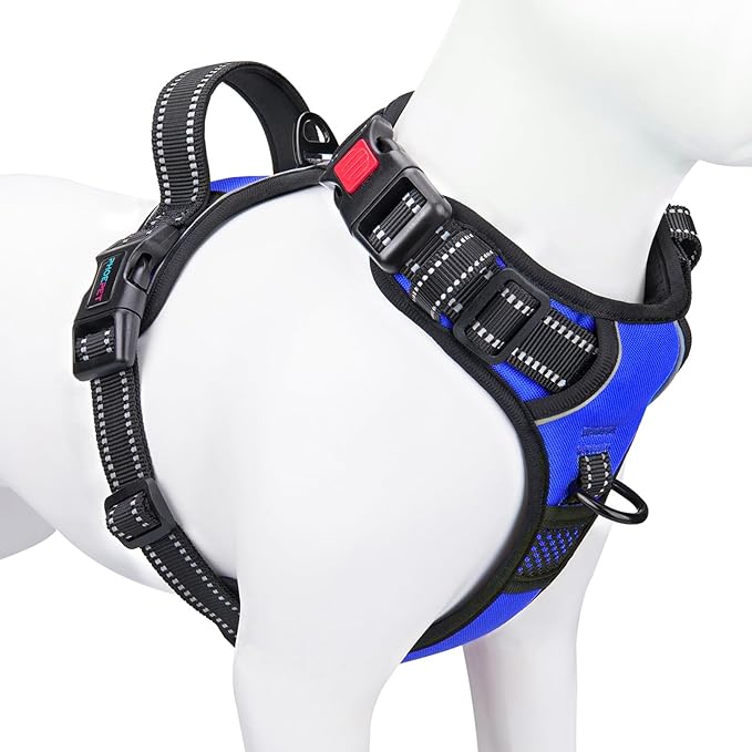 PHOEPET No Pull Dog Harness Medium Reflective Front Clip Vest with Handle,Adjustable 2 Metal Rings 3 Buckles,[Easy to Put on & Take Off](M, Royal Blue) PHOEPET