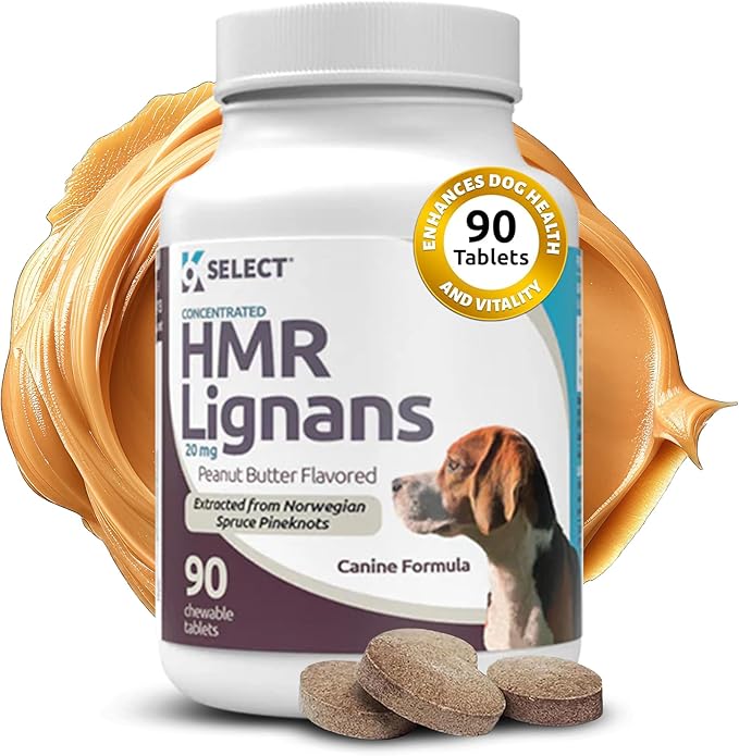 K9 Select HMR Lignans for Dogs - Enhancer for Overall Wellness, Immune Support for Dogs - Norway Spruce Extract Holistic Dog Health - Digestion, & Coat Care - Peanut Butter, 20mg, 90 Tablets LignansForLife