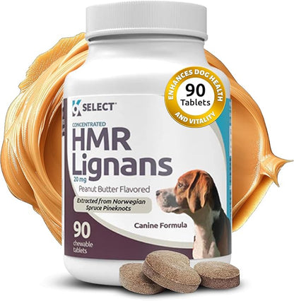 K9 Select HMR Lignans for Dogs - Enhancer for Overall Wellness, Immune Support for Dogs - Norway Spruce Extract Holistic Dog Health - Digestion, & Coat Care - Peanut Butter, 20mg, 90 Tablets LignansForLife