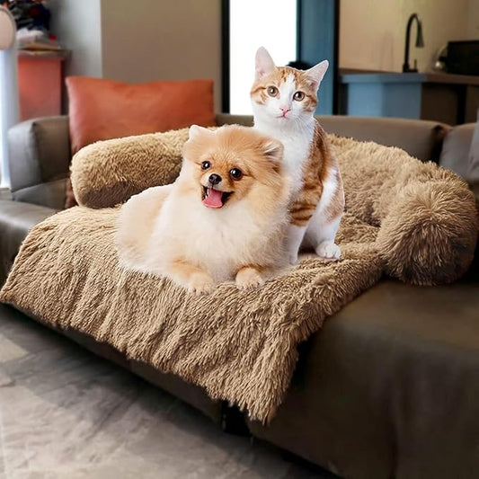 Dogs/Cats Bed Mats, Couch Cover for Dogs, Sofa Style Luxurious Mat for Pets, Waterproof Lining and Nonskid Bottom Perfect on Dog Crate, Cat Cage or in The Car. (Desert Brown, L) - PAWPICO