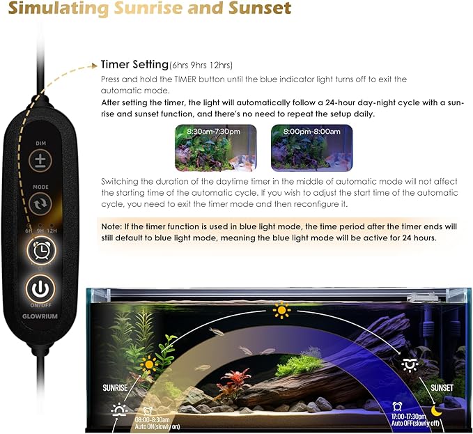 GLOWRIUM Aquarium Light, LED Full Spectrum Freshwater Fish Tank, Daylight/Moonlight Mode and infinitely dimmable, Fish Tank Light with auto-on/Off Timer (18-23 in) GLOWRIUM