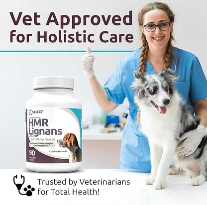 K9 Select HMR Lignans for Dogs - Enhancer for Overall Wellness, Immune Support for Dogs - Norway Spruce Extract Holistic Dog Health - Digestion, & Coat Care - Peanut Butter, 20mg, 90 Tablets LignansForLife