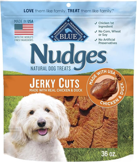 Blue Buffalo Nudges Jerky Cuts Dog Treats, Made in the USA with Natural Ingredients, Chicken & Duck, 36-oz. Bag - PAWPICO