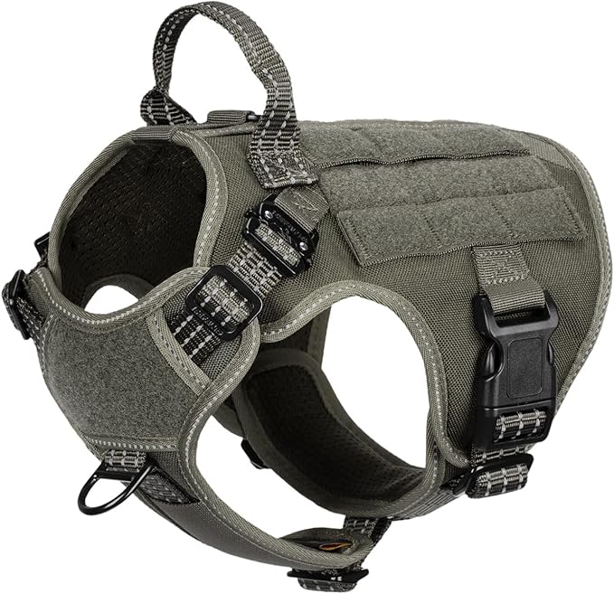 ICEFANG Tactical Dog Harness, Small Size,2X Metal Buckle,Working Dog MOLLE Vest with Handle,No Pulling Front Leash Clip,Hook and Loop Panel ICEFANGDIRECT