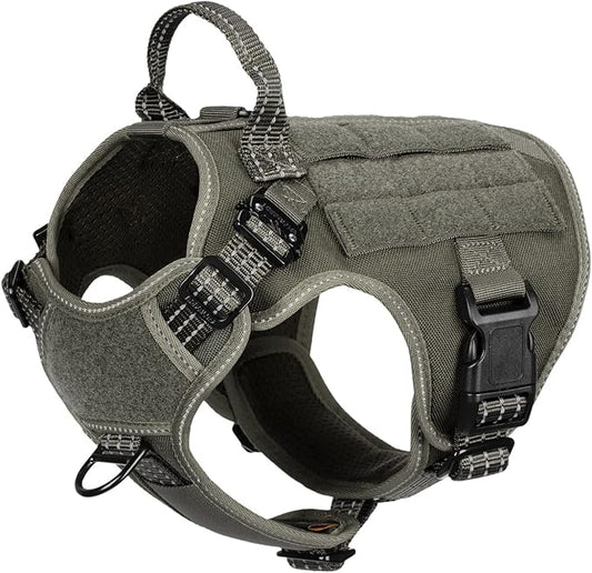 ICEFANG Tactical Dog Harness, Small Size,2X Metal Buckle,Working Dog MOLLE Vest with Handle,No Pulling Front Leash Clip,Hook and Loop Panel ICEFANGDIRECT