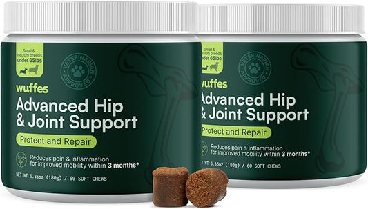 Wuffes Chewable Dog Hip & Joint Supplement - Glucosamine & Chondroitin Chews - Dog Joint Supplements & Vitamins - Extended Joint Care (Small&Medium Breeds (0-65 lbs), 120 Chews (Pack of 2)) Wuffes