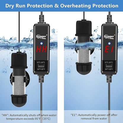 hygger Small Aquarium Betta Heater, Submersible Fish Tank Heater 10W/25W/50W/100W with LED Digital Display, Suitable for Marine Saltwater and Freshwater up to 5/10/16/26 Gallon hygger