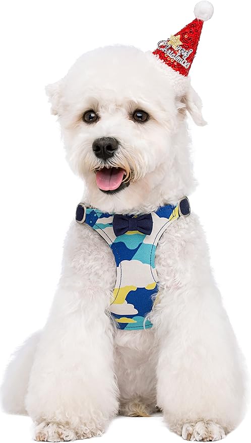 Puppytie No Pull Dog Harness with Multifunction Dog Leash,Soft Adjustable No Choke Escape Proof Pet Harness Vest for Medium Dogs,Suede Bow Navy,M Puppytie