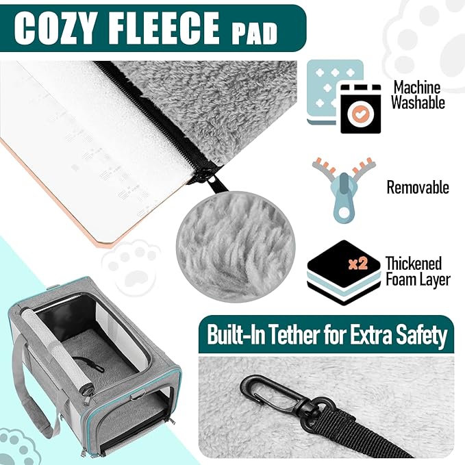 Pet Carrier for Large Cats 20 lbs+ / Soft Sided Small Dog Travel Carrier Top Load/Collapsible Carrier Bag for Big Cat / 2 Kittens Sturdy Transport Carrier Long Trips/Medium Cats 15 pounds - PAWPICO