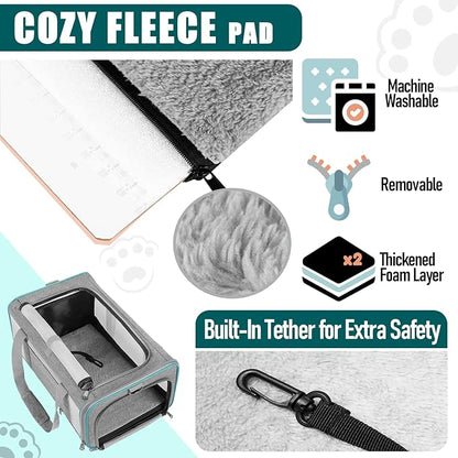 Pet Carrier for Large Cats 20 lbs+ / Soft Sided Small Dog Travel Carrier Top Load/Collapsible Carrier Bag for Big Cat / 2 Kittens Sturdy Transport Carrier Long Trips/Medium Cats 15 pounds - PAWPICO