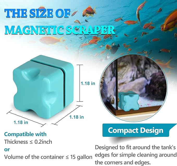 Magnetic Aquarium Fish Tank Glass Algae Scrapers Glass Cleaner Scrubber Clean [Compact, Scratch-Free, Non-Slip, Magnetizing] Mini Neptonion
