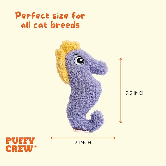 Interactive Catnip Cat Plush Toy, Ocean Theme, 5'', for All Breed Size Cats (Seahorse) - PAWPICO