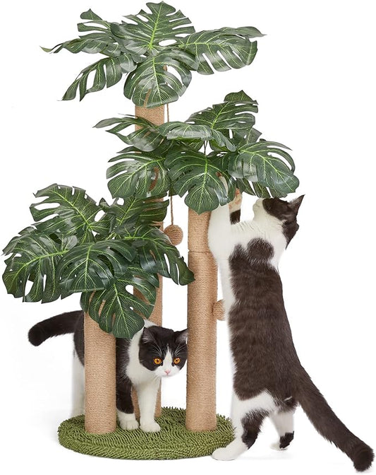 31.5Inch Cat Scratching Post,Cat Scratcher Tree with 3 Scratching Poles & 2 Interactive Dangling Balls,Cats Scratching Posts for Indoor Kitten & Adult Cats - PAWPICO