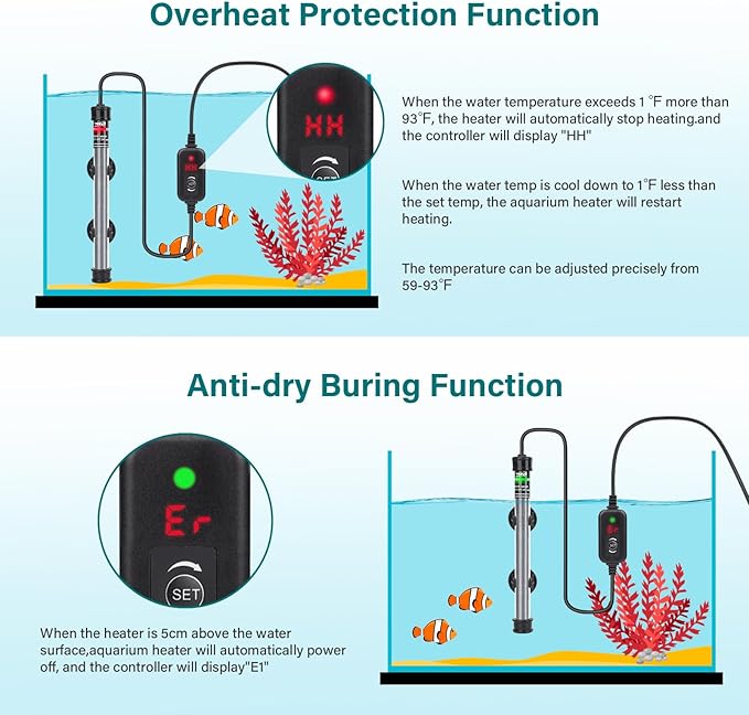 hygger Submersible Aquarium Heater, 100W 150W 200W 300W Adjustable Fish Tahk Heater with Temperature Controller, LED Display, Small Aquarium Betta Heater for up to 20/26/40/48 Gallons hygger