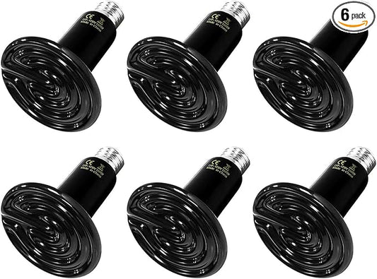 Simple Deluxe 100W Ceramic Heat Emitter Reptile Heat Lamp Bulb No Light Emitting Brooder Coop Heater for Amphibian Pet & Incubating Chicken, 6 Pack,Black SimpleDeluxe