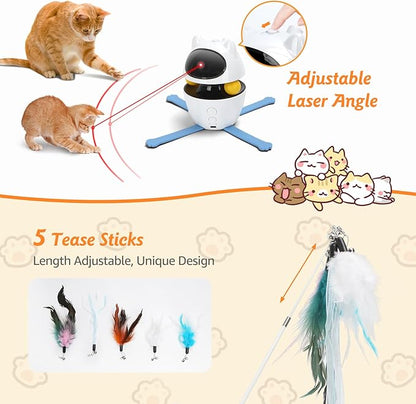 Nobleza 3-in-1 Cat Laser Toy with Feather Trackball, Rechargeable Pet Interactive Pointer Red Light Game, 3 Modes Random Trajectory Motion Activated Boredom Buster for Cat Self Play Home Indoor - PAWPICO