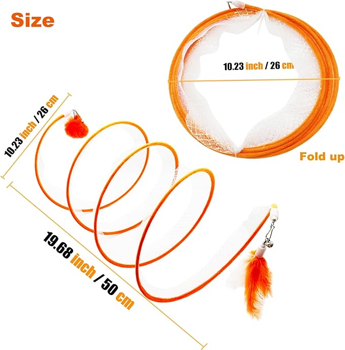 Spiral Tunnel Cat Toy, Self Play Cat Hunting Spiral Tunnel Toy Spiral Cat Toy, Folded Cat Tunnel Spring Toy for Indoor Cats (Orange) - PAWPICO