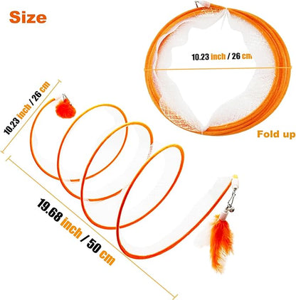 Spiral Tunnel Cat Toy, Self Play Cat Hunting Spiral Tunnel Toy Spiral Cat Toy, Folded Cat Tunnel Spring Toy for Indoor Cats (Orange) - PAWPICO