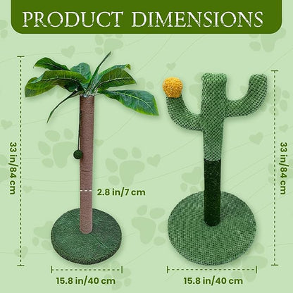 MAMONI Palm Tree Cat Scratching Post for Indoor Cats, 33" Tall Cat Scratching Post with Sisal Rope, Cute Premium Kitten Scratching Post with Hanging Ball - PAWPICO