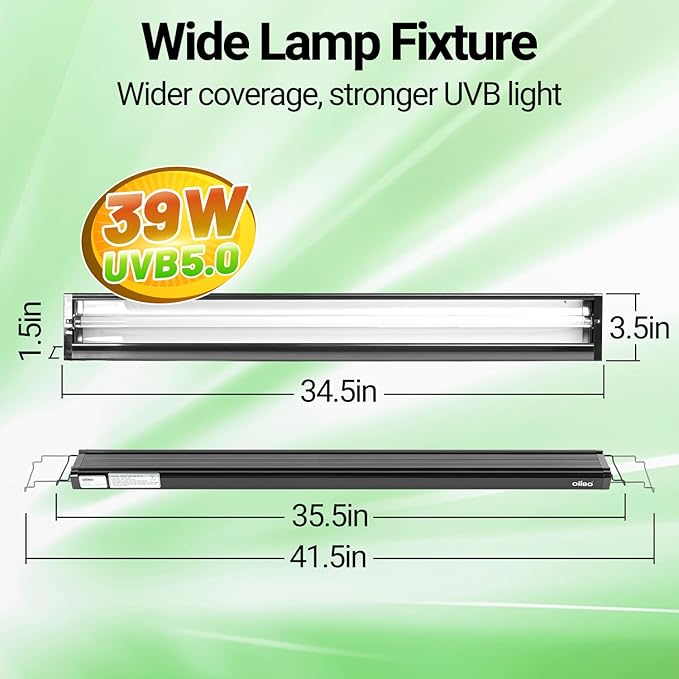 OiiBO T5 HO Reptile Light Fixture UVB Lighting Combo Kit, Reptiles Terrarium Lamp Hood Light Fixture Include UVB 5.0 Rainforest Reptile Light for Chameleon Arboreal Geckos Lizard (39W) OIIBO