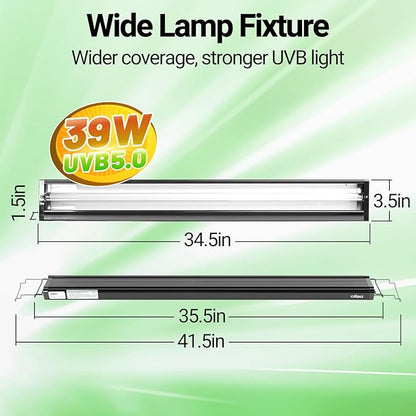 OiiBO T5 HO Reptile Light Fixture UVB Lighting Combo Kit, Reptiles Terrarium Lamp Hood Light Fixture Include UVB 5.0 Rainforest Reptile Light for Chameleon Arboreal Geckos Lizard (39W) OIIBO