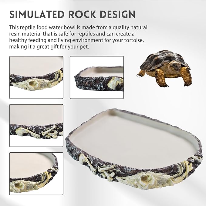 Reptile Water Bowl Food Dish Resin Rock Reptile Feeder Tortoise Food and Water Feeding Plate Amphibian Drinking Basin Reptile Habitat Tank Accessories for Turtle Lizard Leopard Gecko Chameleon MUYG