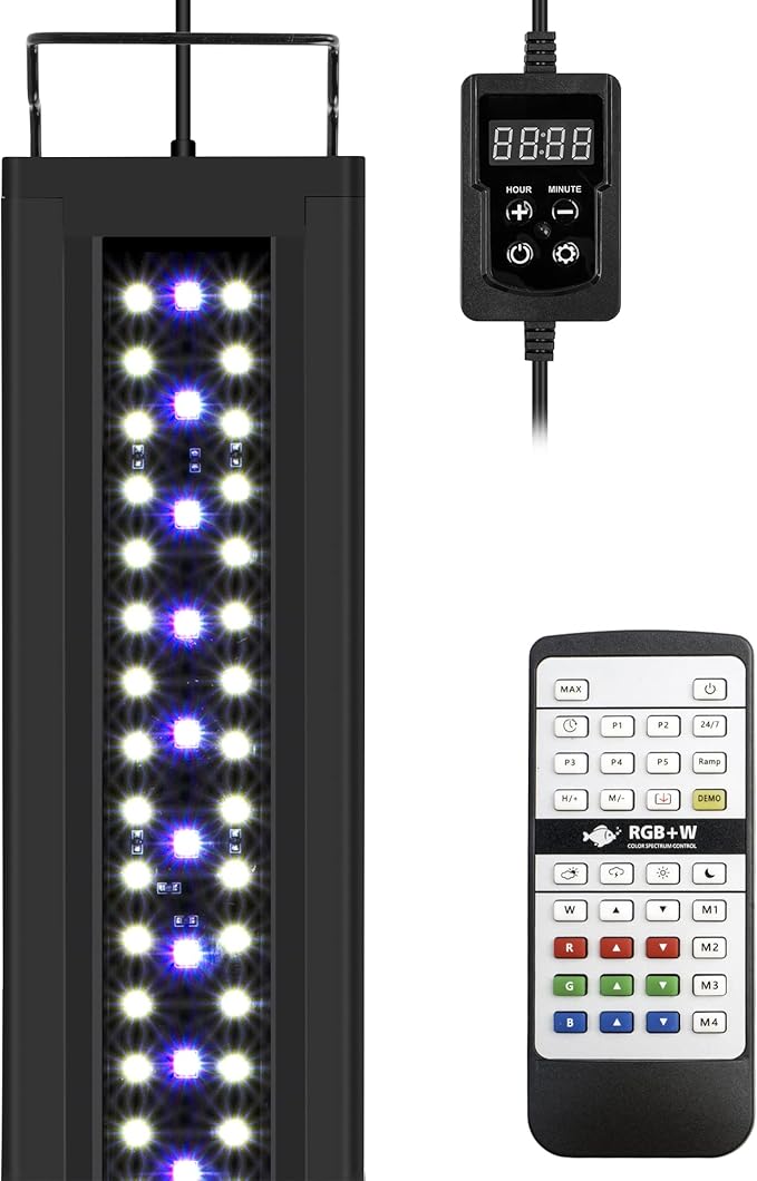 NICREW RGB+W 24/7 LED Aquarium Light with Controller, Full Spectrum Fish Tank Light for Planted Freshwater Tanks, Planted Aquarium Light with Extendable Brackets to 30-36 Inches, 27 Watts NICREW