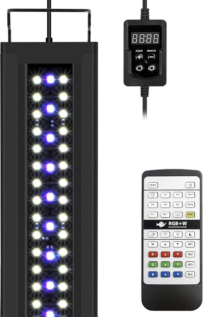 NICREW RGB+W 24/7 LED Aquarium Light with Controller, Full Spectrum Fish Tank Light for Planted Freshwater Tanks, Planted Aquarium Light with Extendable Brackets to 30-36 Inches, 27 Watts NICREW