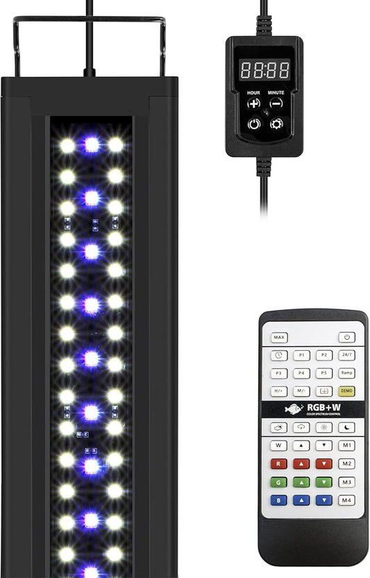 NICREW RGB+W 24/7 LED Aquarium Light with Controller, Full Spectrum Fish Tank Light for Planted Freshwater Tanks, Planted Aquarium Light with Extendable Brackets to 30-36 Inches, 27 Watts NICREW