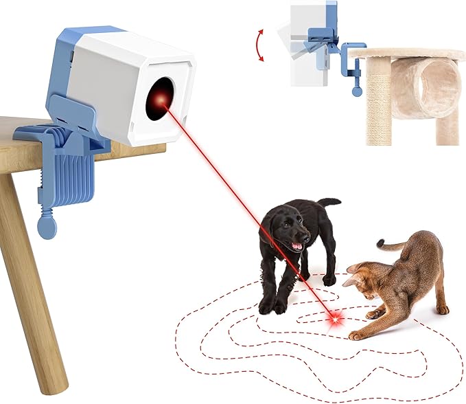 Potaroma Truly Random Cat Laser Toys, No Knock-Over Clamp, Automatic Chargeable Interactive Kitten Toy Indoor Exercise for All Breeds, Light Blue White - PAWPICO