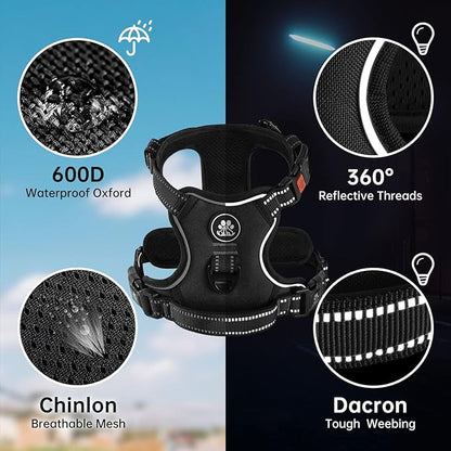 NESTROAD No Pull Dog Harness,Adjustable Oxford Dog Vest Harness with Leash,Reflective No-Choke Pet Harness with Easy Control Soft Handle for Large Dogs(X-Large,Black) NESTROAD