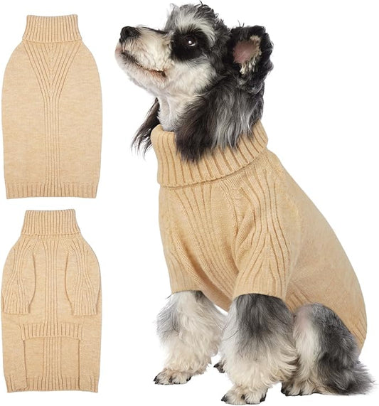 IECOii Dog Sweater,Dog Sweaters for Medium Dogs Girls Boys,Doggie Sweater Christmas,Pet Sweatshirt Knitwear Outfit for Holiday,Knit Turtleneck Warm Clothes for French Bulldog,Boston Terrier(Apricot,M) - PAWPICO