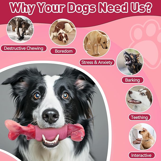 Dog Toys for Aggressive Chewers, Interactive Dog Chew Toys for Large Dogs, Indestructible Squeaky Dog Toys to Keep Them Busy, Tough Dog Toys for Medium/Large Breed Dogs (Pink, Hammerhead Shark) - PAWPICO