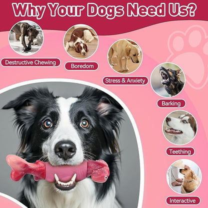 Dog Toys for Aggressive Chewers, Interactive Dog Chew Toys for Large Dogs, Indestructible Squeaky Dog Toys to Keep Them Busy, Tough Dog Toys for Medium/Large Breed Dogs (Pink, Hammerhead Shark) - PAWPICO